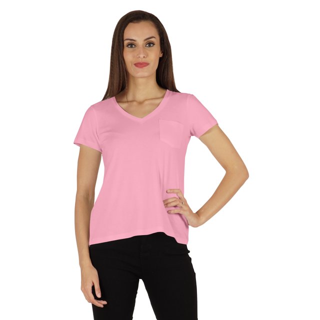 Inkmeso Short Sleeve Solid Basic T-Shirt For Womens V-Neck Casual Tee T-Shirts With Patch Pocket