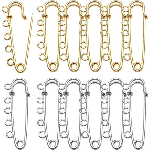 20pcs Gold/Silver，Metal Heavy Duty Blanket Safety Pins Kilt Pins with ，Large Safety Pins,5 Loops for Crafting Arts Brooch Clothes, 50mm