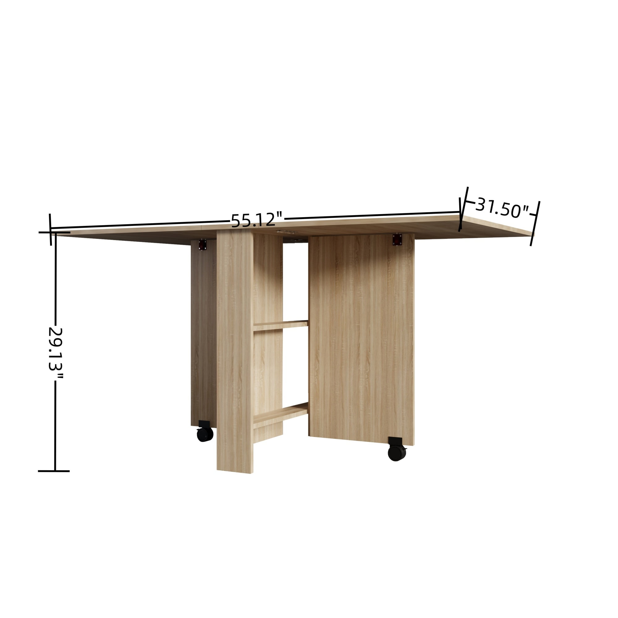 Folding Dining Table,Versatile Dinner Table with 2 Wheels and 2 Storage Racks for Space Saving,Dining Room,Kitchen,Brown