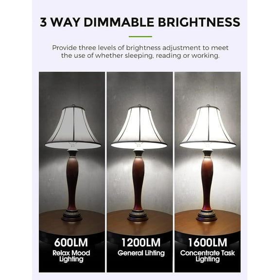 JINYUN-3 Way Light Bulbs, LOHAS 3 Way LED Light Bulbs 50 100 150W Equivalent, Daylight White 5000K, Three Way A19 Light Bulbs, E26 Base LED Bulbs for Desk Lamps, Floor Lamps, Table Lamps, 2 Pack