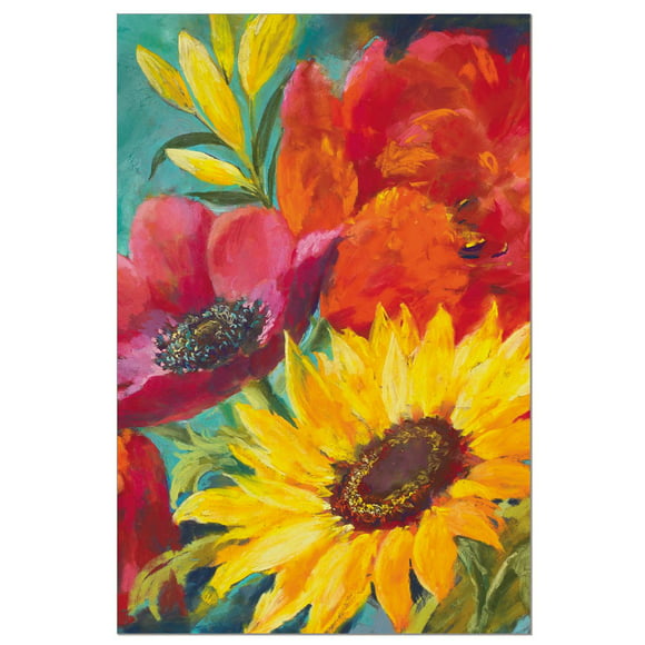 Tree-Free Greetings EcoNotes Stationary- Blank Note Cards with Envelopes, 4" x 6", Vibrant Flowers on Blue, Boxed Set of 12 (FS56714)