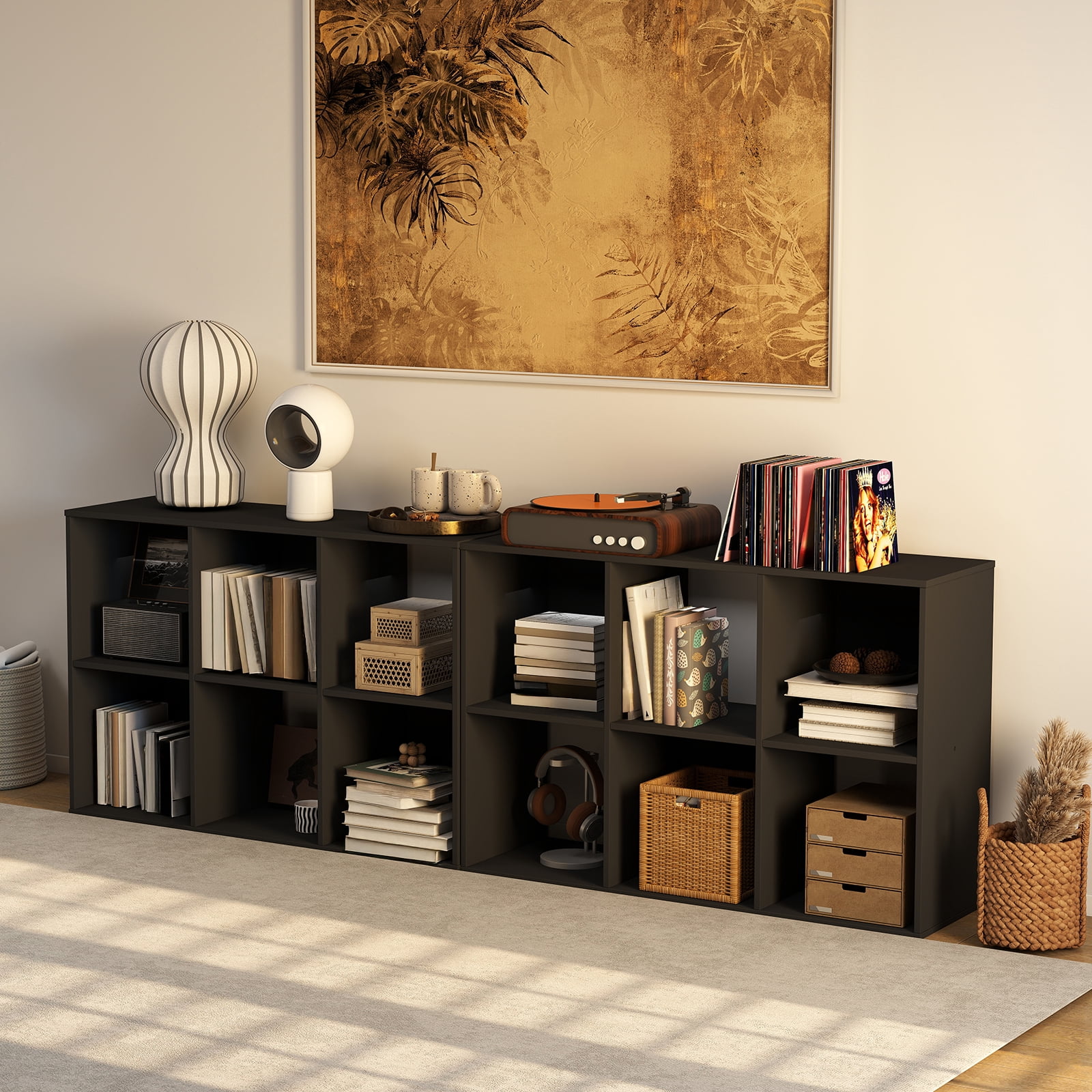 EDX 6 Cube Storage Organizer, Open Cube Storage Bookcase with 3 Removable Back Panels, 36" L×11.6" W×24"H, for Home & Office, Black