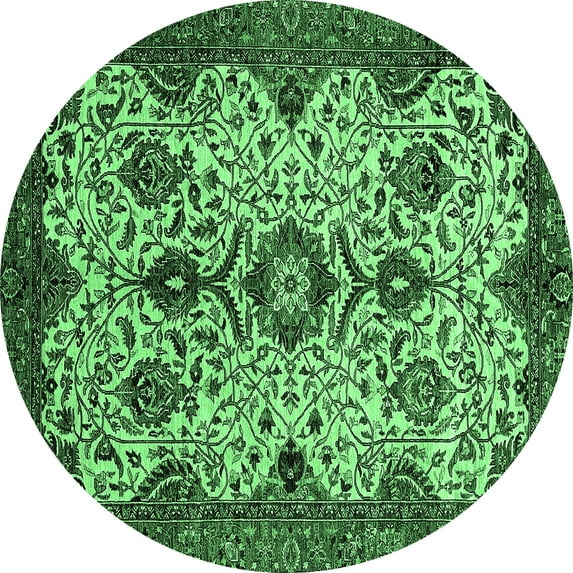 Ahgly Company Indoor Round Abstract Emerald Green Modern Area Rugs, 7' Round