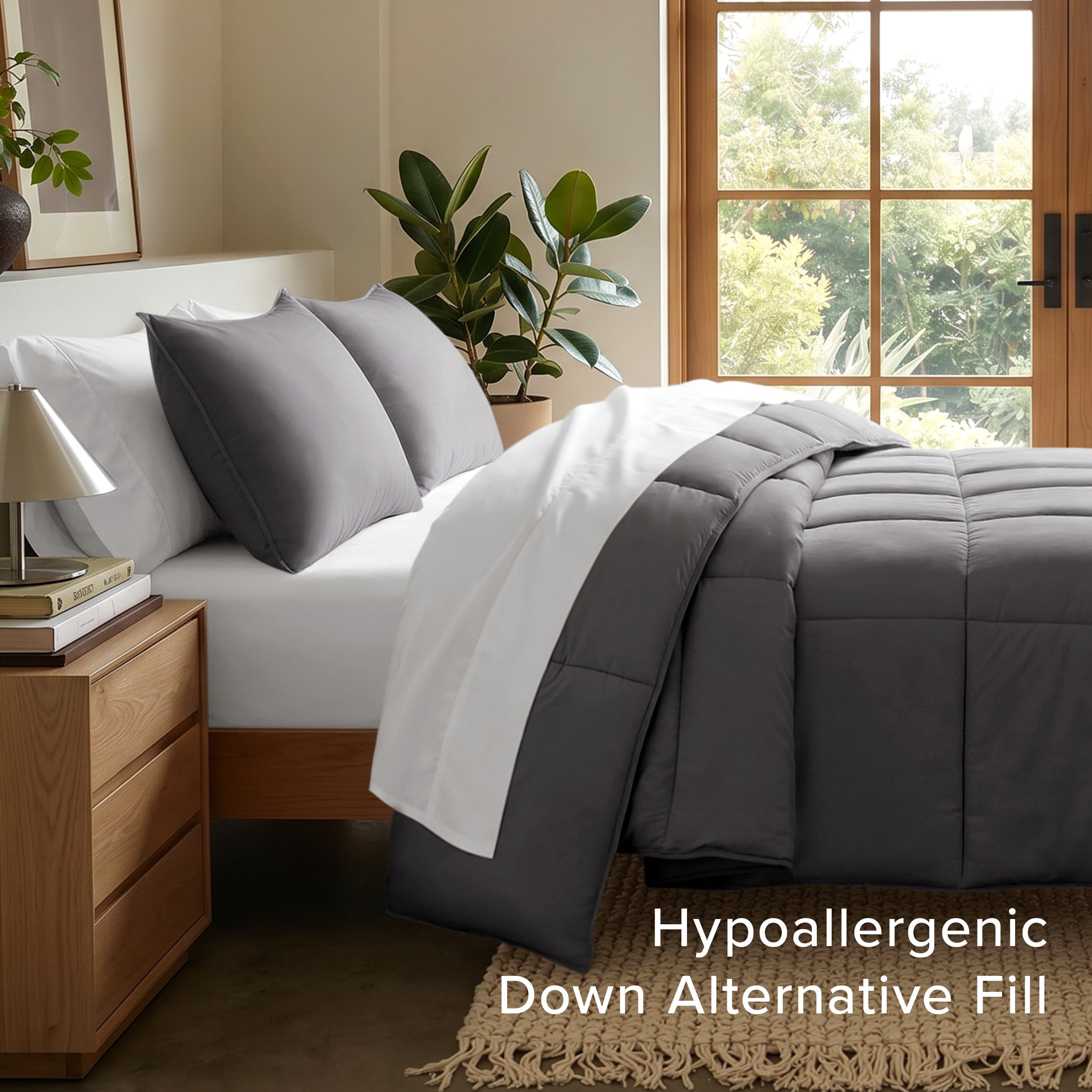 Bare Home Down Alternative Comforter Set - 3-Pieces - All Seasons - King, Forged Iron Gray