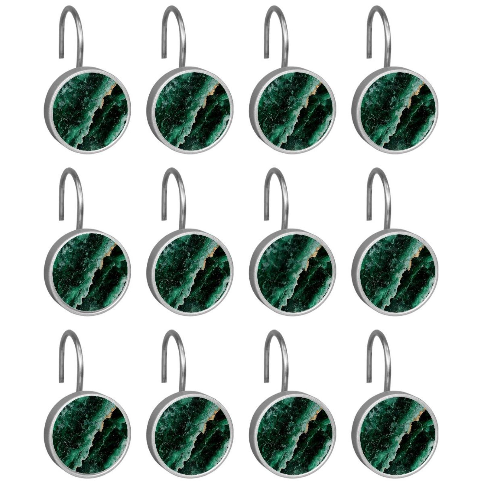 HemaKayy 12 Pcs Shower Curtain Hooks Bathroom Decorative Accessories Emerald Marble Green