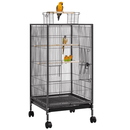 Yaheetech 40" H Wrought Iron Bird Cage with Open-Top Design & Rolling Stand Black