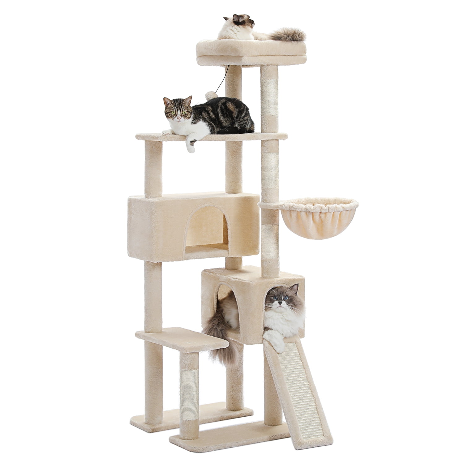 Pefilos 60" Cat Tree Tower for Indoor Cats, Cute Sisal Rope Cat Condo for Adult Cats Plush Cat Climb Tree, Beige Pefilos 60" Cat Tree Tower for Indoor Cats, Cute Sisal Rope Cat Condo for Adult Cats Plush Cat Climb Tree, Beige
