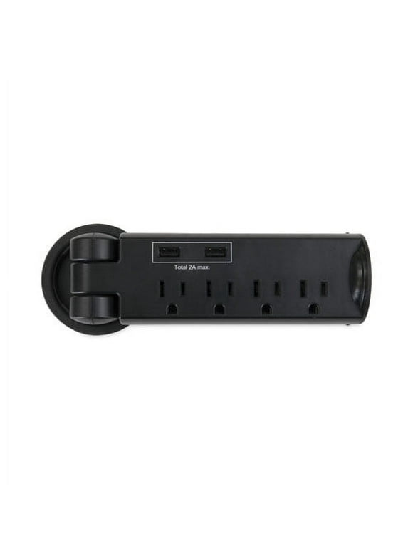 Safco Pull-Up Power Module, 4 Outlets, 2 Usb Ports, 8 Ft Cord, Black | Order of 1 Each