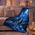 thumbnail image 6 of Two Wolves beneath Full Moon in Blue Forest, Dramatic Rustic Style for Wildlife Lovers, Mountain Pack Scene and Christmas Gift, Warm Flannel Blanket for Cabin and Lodge, Home Decor, 6 of 9