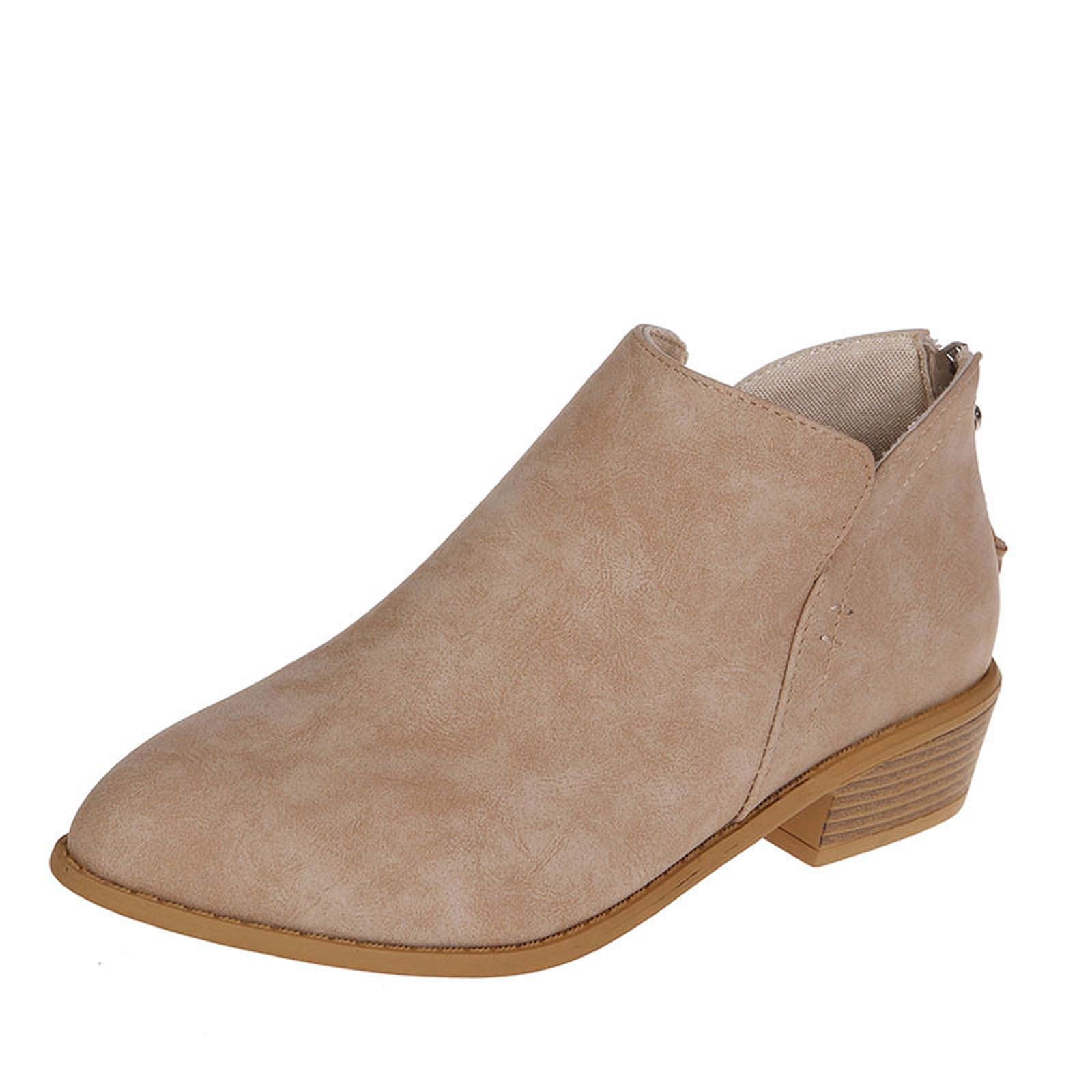 Ankle Boots for Women Chunky Stacked Heel Faux Suede Round Toe Slip on Western Booties Cut Out Short Boots - Walmart.com