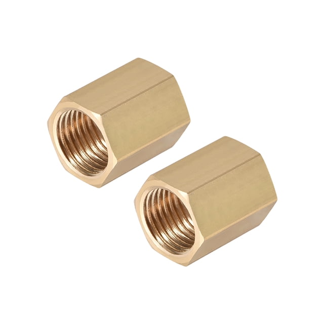 Conector de Accesorio de Tubería de Latón Acoplador Hexagonal Recto 1/4 x 1/4 Rosca Femenina Tono Dorado 2 pcs