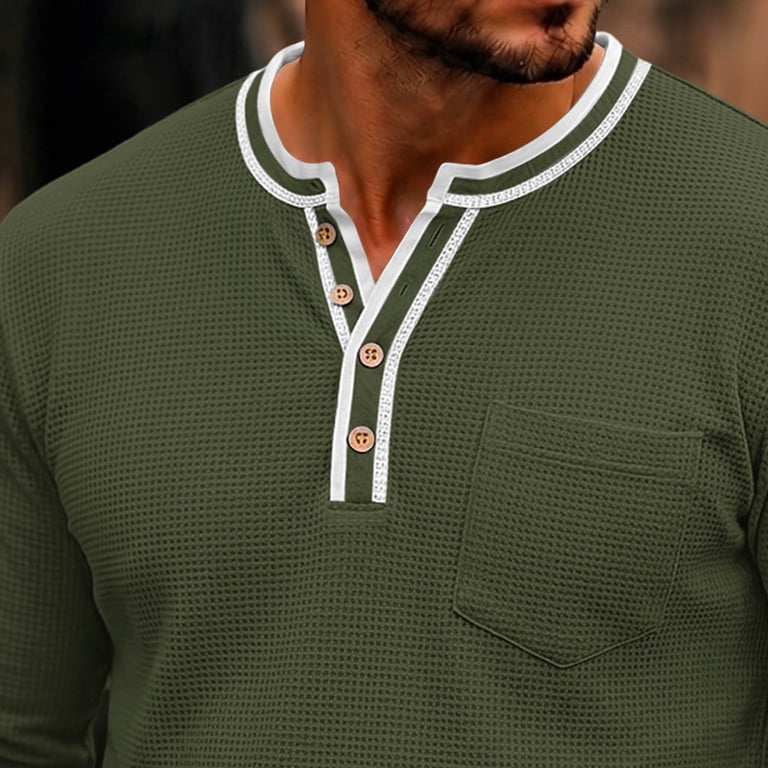 Waffle Knit Partial Button Henley Top for Men, Notch Neck Long Sleeve ...