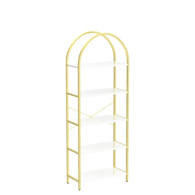 Bookcase 5-Tier Arched Metal Bookshelf – Tall Open Storage Rack for Bedroom, Living Room, Home and Office