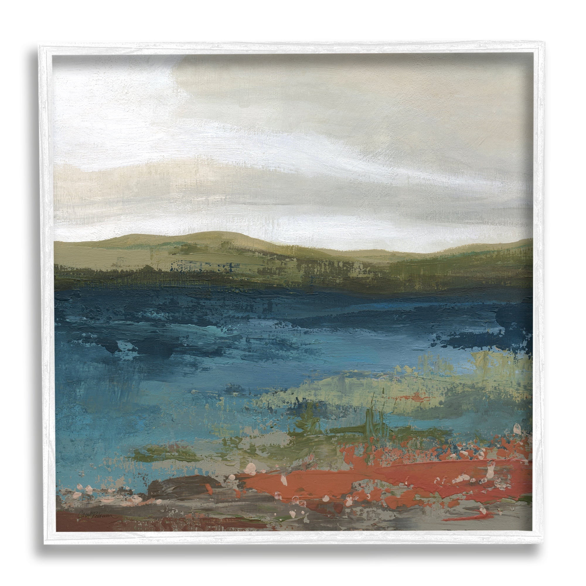 Stupell Industries Pond Shore Green Mountainous Scenery Modern Painting Painting White Framed Art Print Wall Art, Design by Carol Robinson