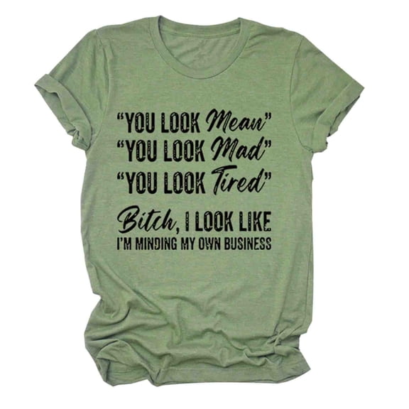 Odeerbi Summer Casual Elegant Tops for Women Round Neck Short Sleeve Blouse Solid Color Print T-shirt Green