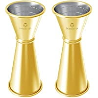 

Gold Double Cocktail Jigger Japanese Jigger for Bartending Set of 2 Stainless Steel Measuring Jigger 1 & 2 oz Alcohol Measuring Tools by Homestia(Gold 2)