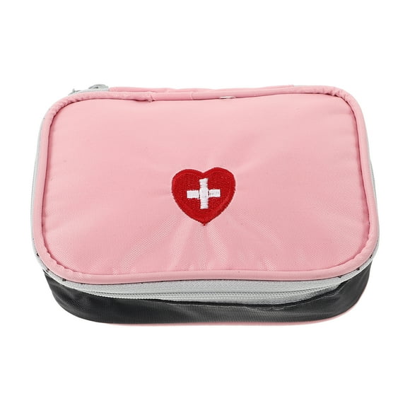 Mini bolsa de medicina de primeros auxilios portátil Caja de almacenamiento de medicina de poliéster Organizador pequeño Paquete de medicina de emergencia (rosa)