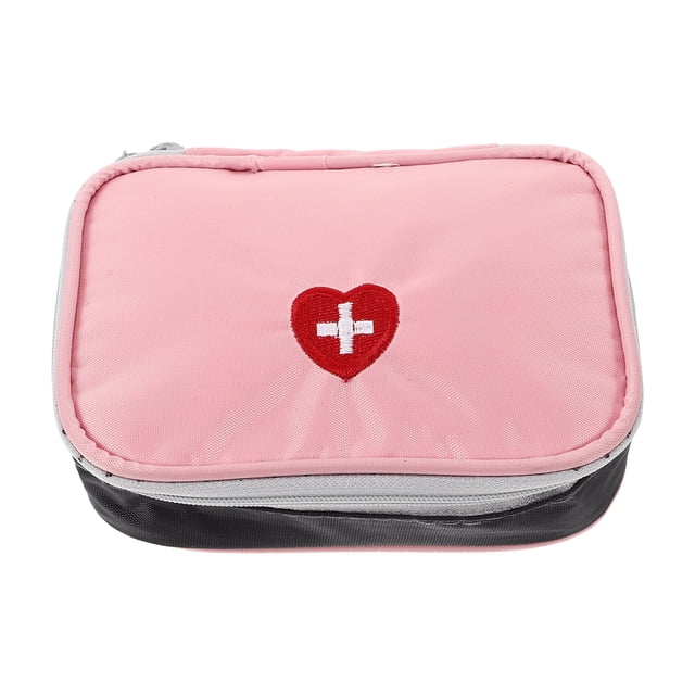 Mini bolsa portátil de primeros auxilios, caja de poliéster para guardar medicamentos, organizador pequeño para emergencias (rosa)