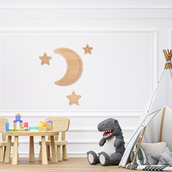 KAKOWELY 4pcs Cute Moon Star Decor Wooden Wall Decor For Bedroom And Living Room