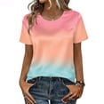 thumbnail image 5 of Satin Blouse for Women Gradient Business Casual Outfit Short Sleeve Tops Crewneck Tshirt Silk Shirt Summer Clothes, XL, 5 of 7