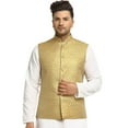 thumbnail image 1 of Men Designers Gold 2 Nehru Jacket Indian Traditional Bollywood Style Brocade Woven Embellishe, Size: 50, 1 of 6