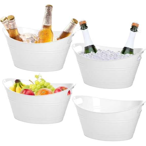 4 Pack Oval Storage Tub, 4.5 Liter Plastic Wine Bucket Ice Bucket Beverage Tub Party Tub for Ice, Beer, Wine, Drink Cooler Bucket for Bar, Champagne Beverage Chiller Bin for Indoor Outdoor Use