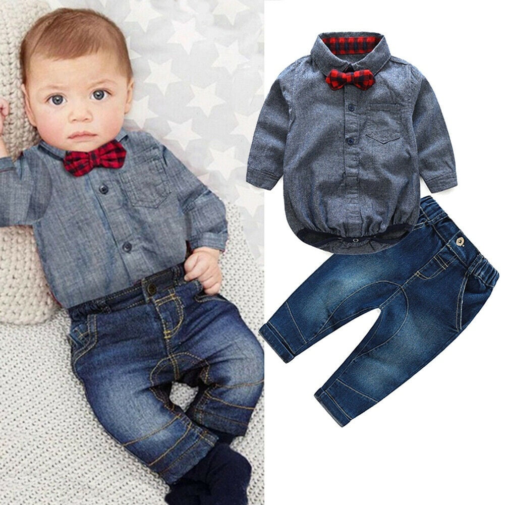 Baby Boy Wedding Christening Formal Bow Outfit Suits Romper Clothes
