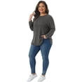 thumbnail image 3 of DARING DIVA Women's Plus Crew Neck Casual Pullover Knit Blouse Top 4X Black Gray, 3 of 6