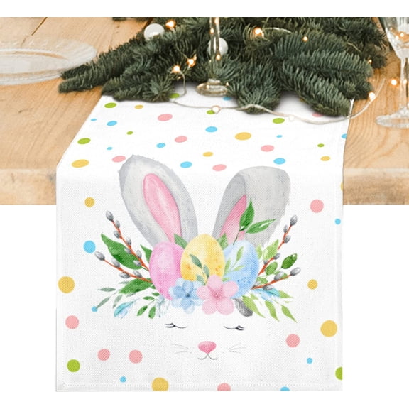Easter Table Runner 72 Inches Long, Cute Easter Eggs Rabbits Easter Runners, Seasonal Spring Holiday Kitchen Dining Table Decorations for Home Party Buffet Decor