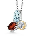 thumbnail image 2 of 925 Silver and 10K Yellow Gold Aquamarine and Red Garnet and White Moissanite 3 Stone Pendant Necklace for Women | 2.27 Cttw | Pear Shape 8X6MM | Oval 7X5MM | Round 5MM | with 18 inch Chain, 2 of 3