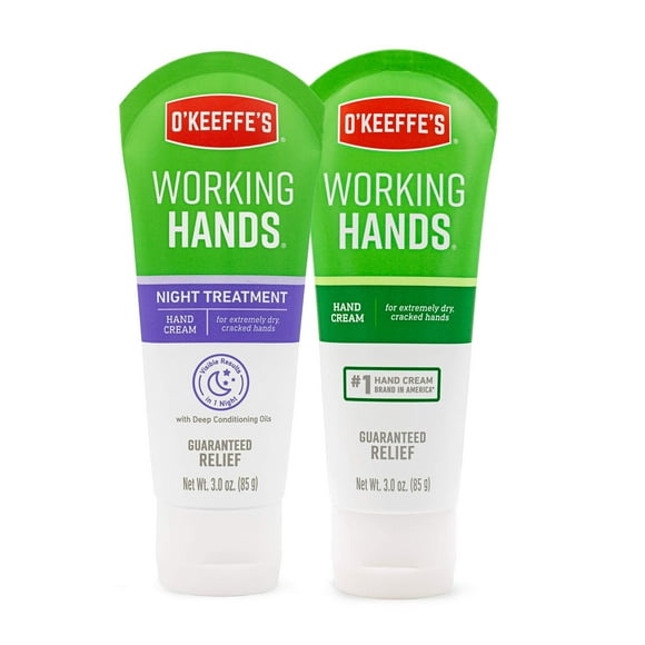 O'Keeffe's Working Hands Hand Cream, 3 Oz Tube and Night Treatment Hand Cream, White, 103002
