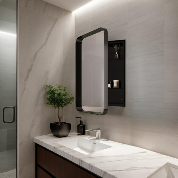 16 x 24 Inch Modern Recessed Metal Framed Medicine Cabinet with Mirror & Adjustable Shelves, for Bathroom, 3 Available Color