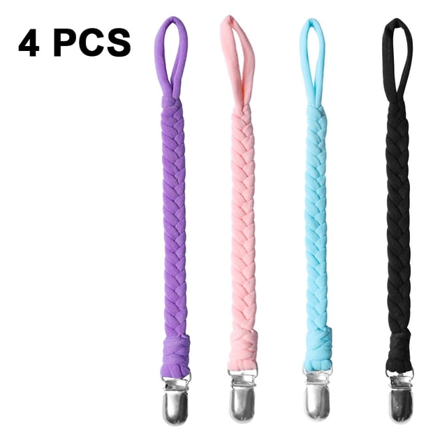 Clips para chupetes de bebé para niños y niñas, paquete de 4, material trenzado, clip anticaída para chupete universal con almohadilla de silicona
