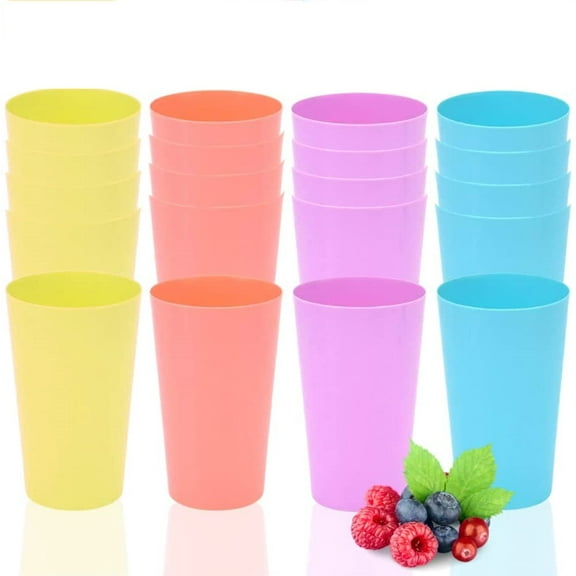 Plastic Cup Set, Water Glasses Set of 12,17.5 ounce Unbreakable Plastic Tumblers,Hard Plastic Cups Reusable for Kitchen Bathroom Home Party Camping(Random color)