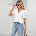 thumbnail image 2 of Defitshape Women's V Neck T Shirt Crop Top Soft Loose Short Sleeve Summer Beach Casual Fall Fashion Split Thin Tshirt White X-Large, 2 of 4