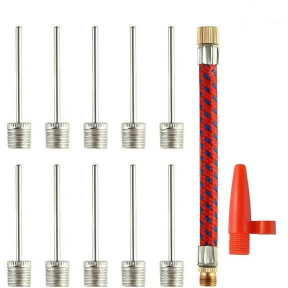 Gixusil 10 Pcs Ball Pump Needles Inflation Valve Basketball Soccer Adaptor with Flexible Air Hose and Nozzle Valve Adapter Kit for Football, Basketball, Volleyball, Rugby Balls