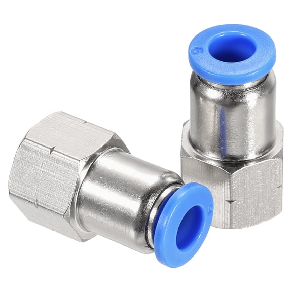 Uxcell 2 Pack 1/8" NPT Female Straight Thread Push to Connect Fittings, 1/4" Tube OD x 1/8" NPT Air Shock Fittings, Silver