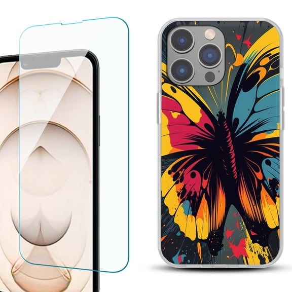 OneToughShield ® for iphone 13 Pro Shockproof Phone Case, with Tempered Glass Screen Protector - Abstract Butterfly