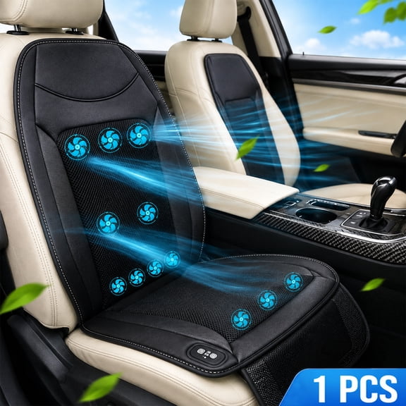 12V-24V Ventilated Cooling Car Seat Cushion, Cooling Car Seat Cover 3 Adjustable Speed Settings, Cooled Seat Cover with 5 Fans for Truck Universal Fit, Fashion Black
