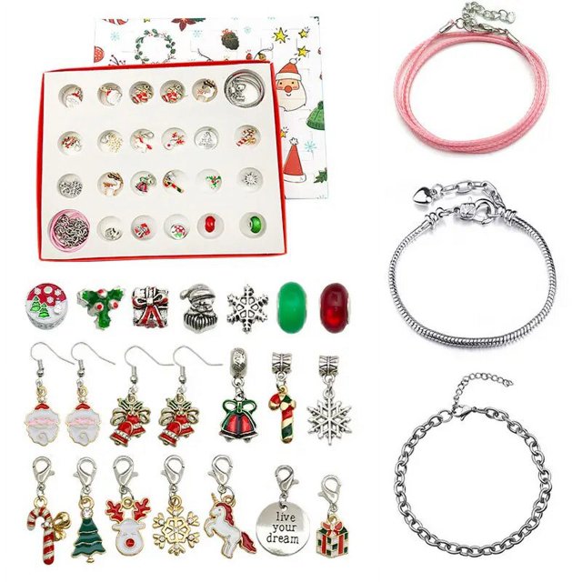 Pulseras navideñas con calendario de Cuenta Regresiva para niñas, fabricación de pulseras, Calendario de Adviento, Día de San Valentín, fabricación de joyas DIY, regalo de Adviento