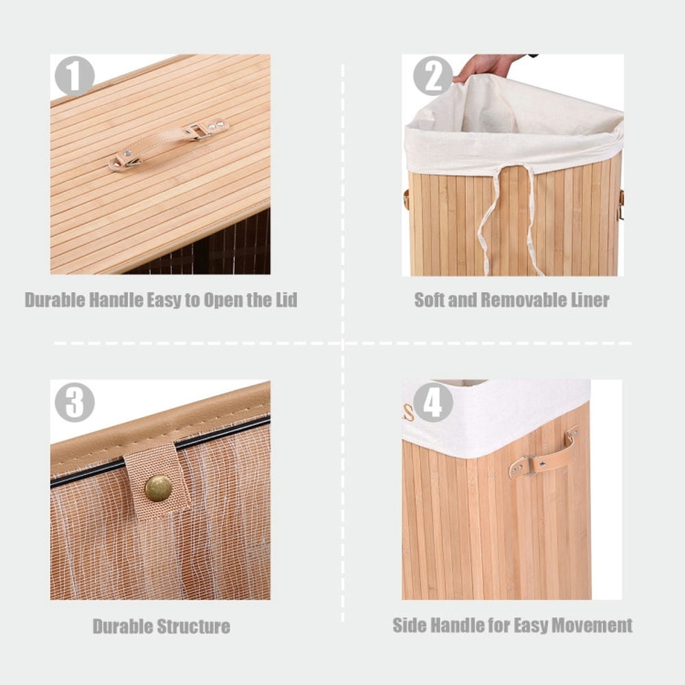 Finihen Laundry Hamper, Laundry Basket, Rectangle Bamboo Hamper Laundry Basket Washing Cloth Bin Storage Bag Lid 3 color, for Bathroom, laundry Room, Natural Finihen Laundry Hamper, Laundry Basket, Rectangle Bamboo Hamper Laundry Basket Washing Cloth Bin Storage Bag Lid 3 color, for Bathroom, laundry Room, Natural