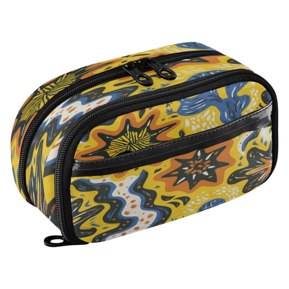 Large Pencil Pen Case Capacity PVC Pencil Pouch Makeup Bag for Women Man, Yellow GraffitiPrinted