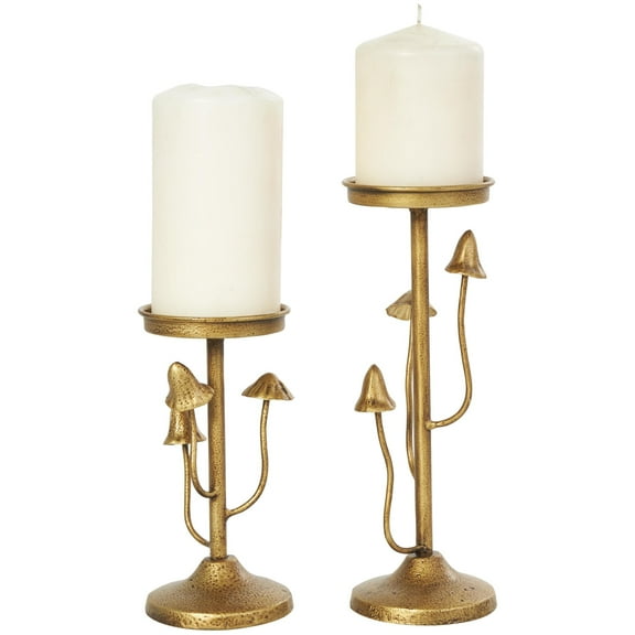 DecMode 2 Candle Gold Metal Abstract Mushroom Inspired Candle Holder, Set of 2