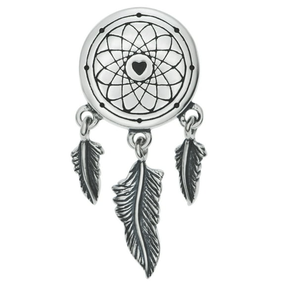 Queenberry Sterling Silver Dream Catcher Net Feather Dangle Bead for European Charm Bracelets
