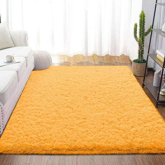 Dwelke Fluffy Shag Area Rugs Soft Fuzzy Shaggy Rugs for Girls Bedroom Kids Room Carpet Furry Throw Dorm Rug , 3'x5',Orange