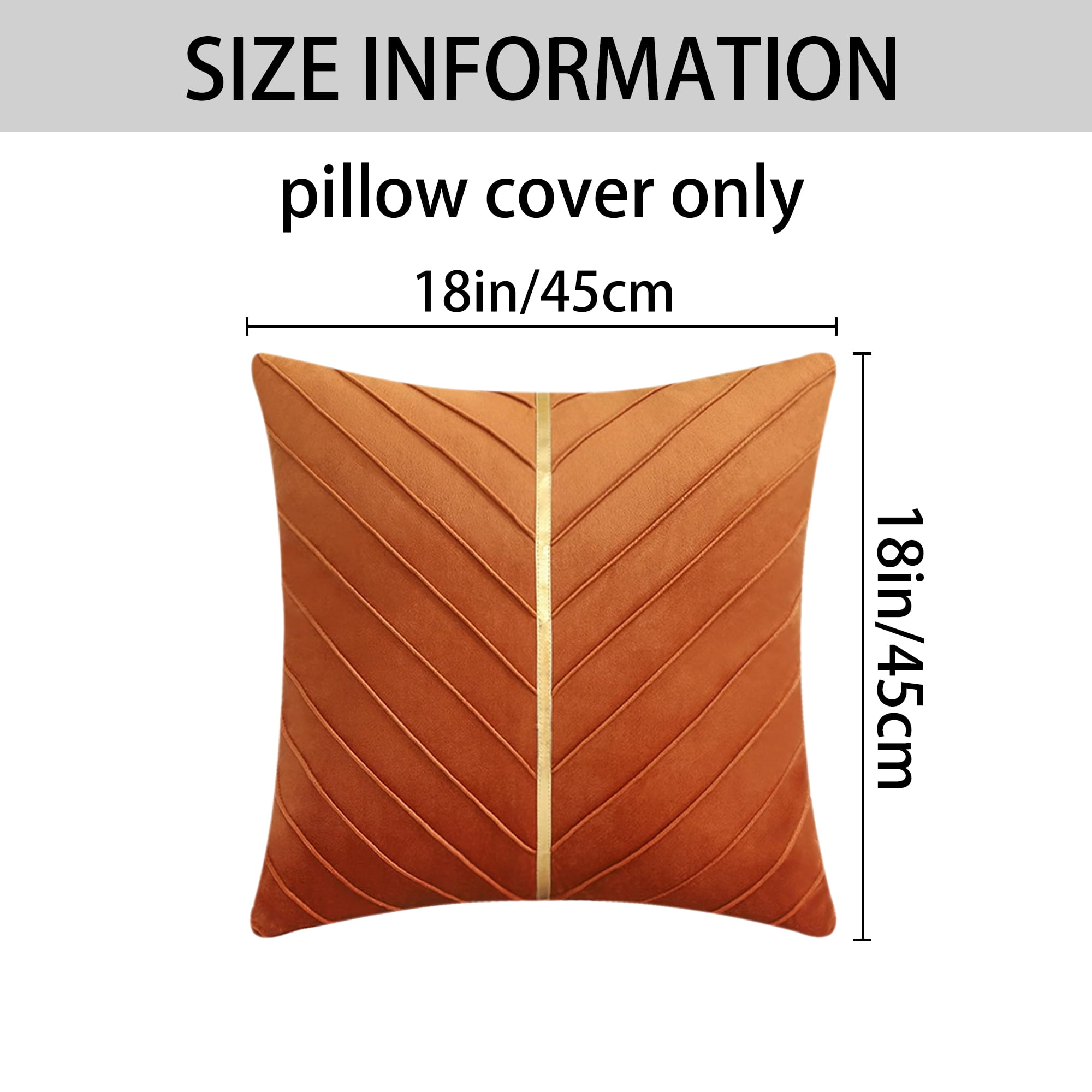 Unique Bargains Velvet Throw Pillow Cover with Gold Striped Cushion Orange 18" x 18"