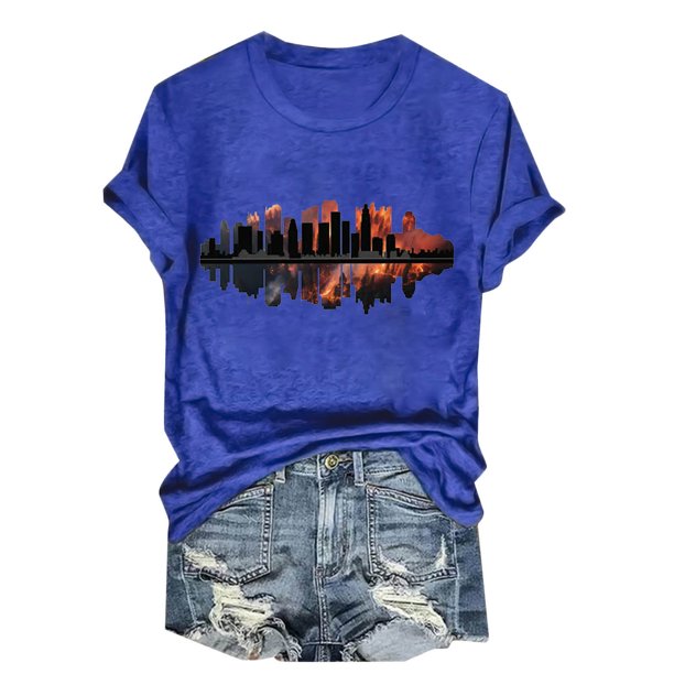 Camisetas de Manga Corta para las Mujeres de Moda Imprimir Cuello Redondo Camiseta, Mezcla de Poliéster Ligero para Primavera Verano Otoño