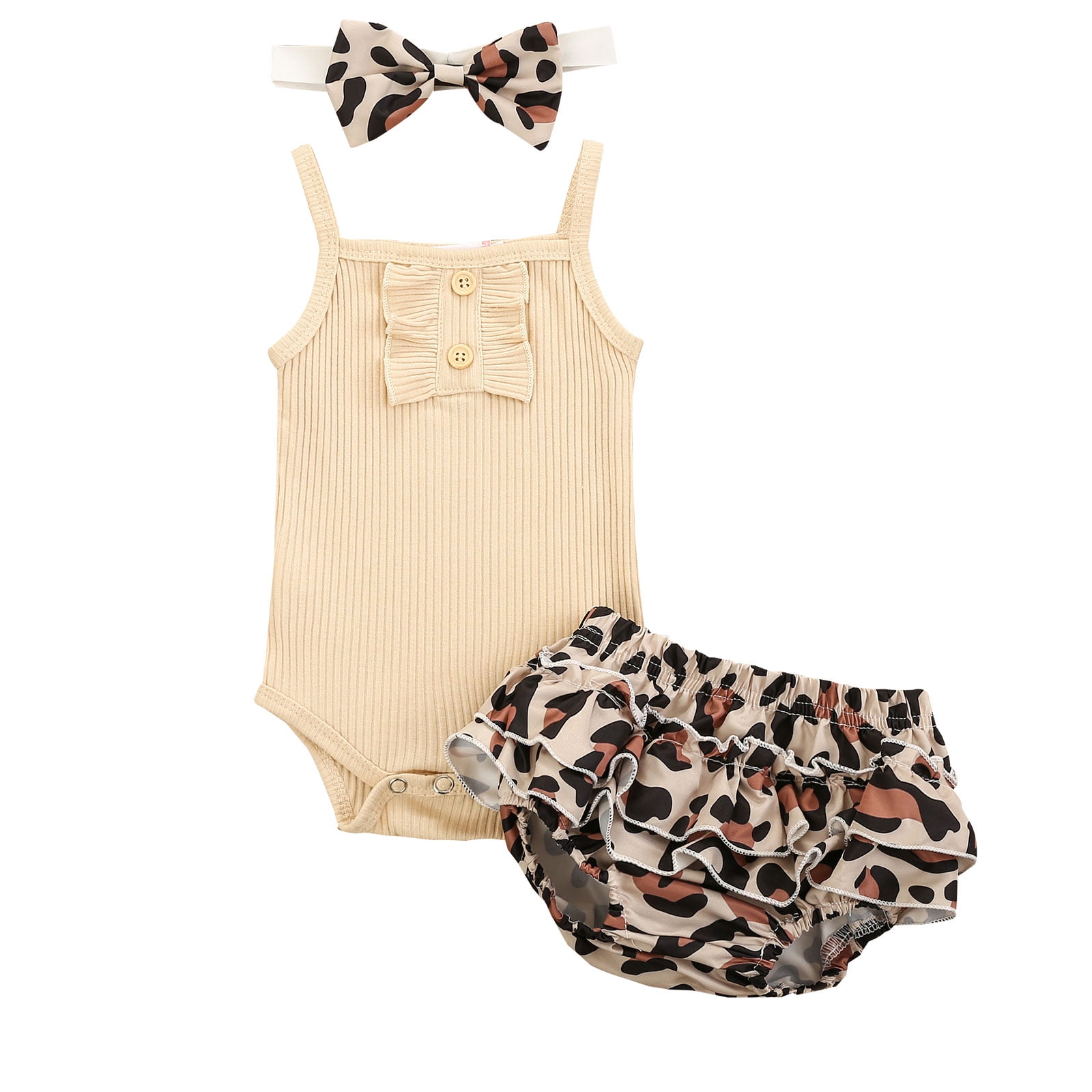 Fanvereka Fanvereka Sleeveless Romper Culottes Bow Baby Headdress Leopard Print Cool Summer Clothing Walmart Com Walmart Com