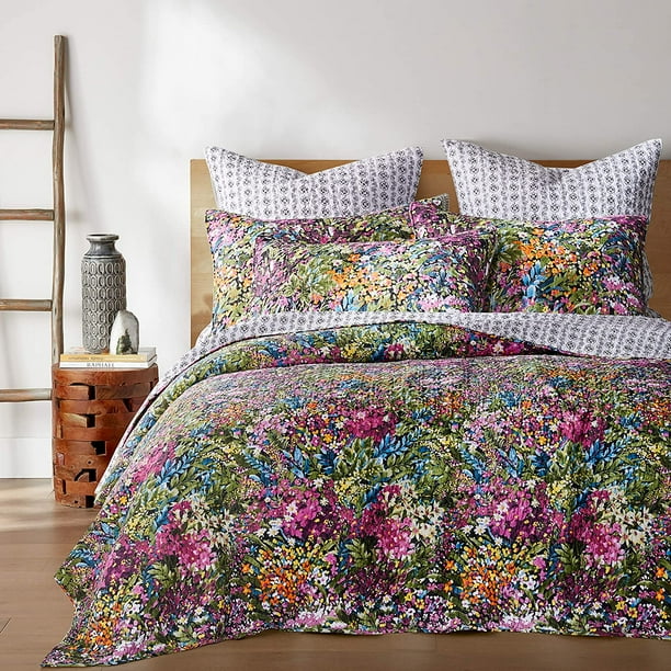 Levtex Home Basel Quilt Set King Quilt + Two King Pillow Shams Multicolor Floral Quilt