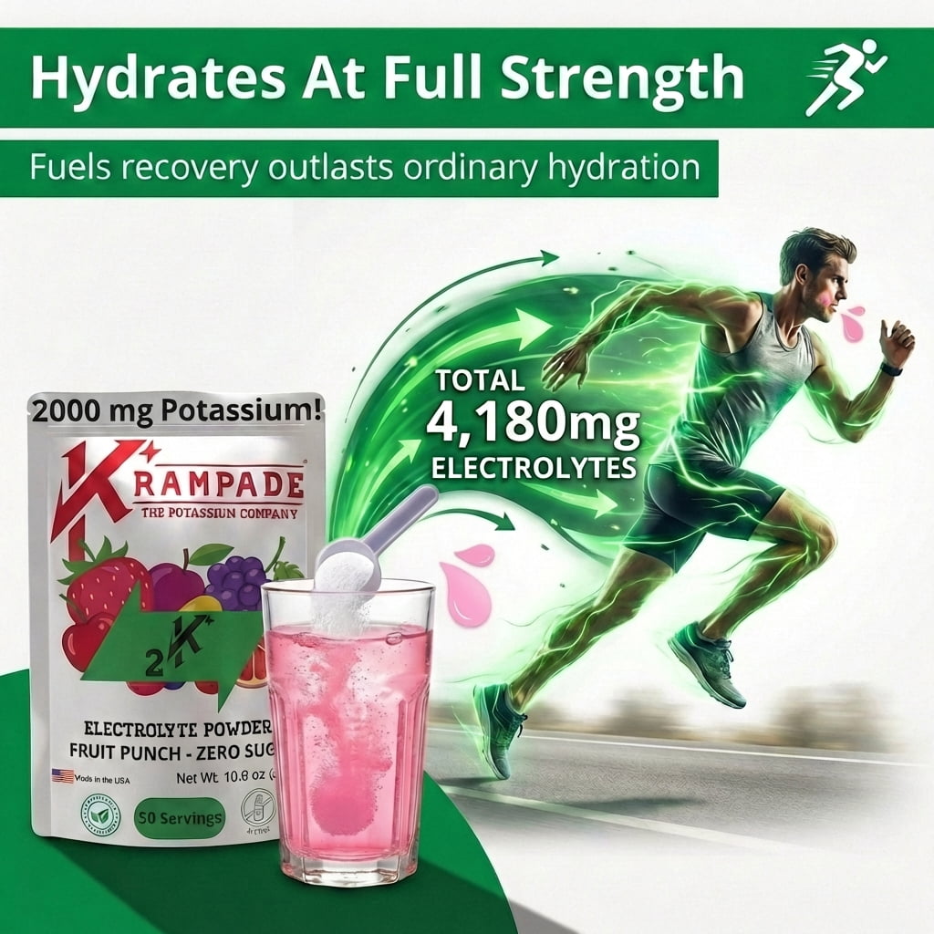 Krampade High Potassium Electrolytes Powder Original Zero Fruit Punch Zero Sugar Cramp Relief Keto 4180mg Electrolytes 2000mg Potassium 50 Servings